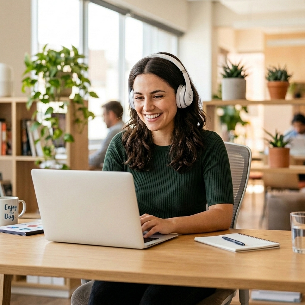Estudiante feliz aprendiendo